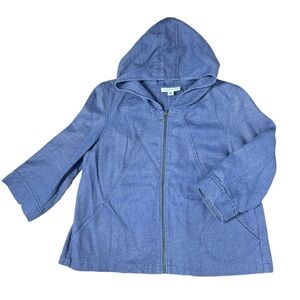 Coldwater Creek Womens 100% Linen Blue Zip Up Hooded Jacket Size Petite Medium